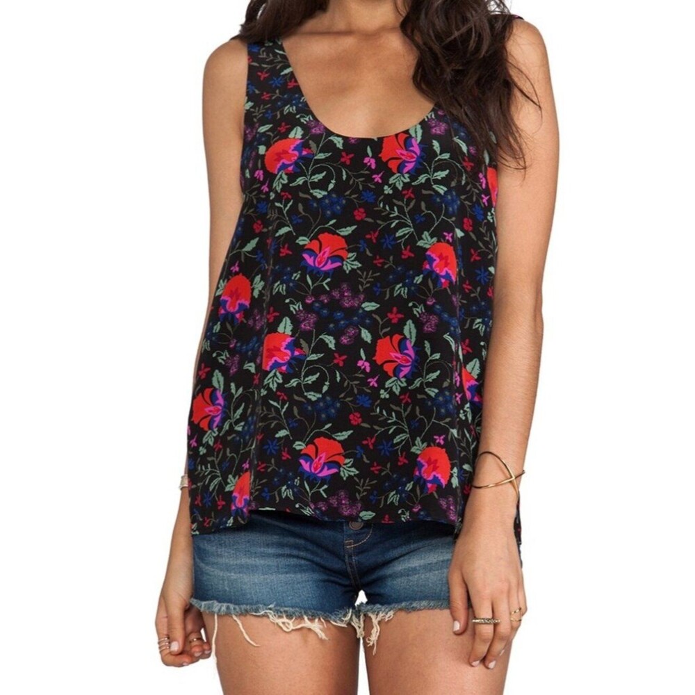 Joie Revolve Mixed Dark Floral Beckley Silk Tank Top Size S